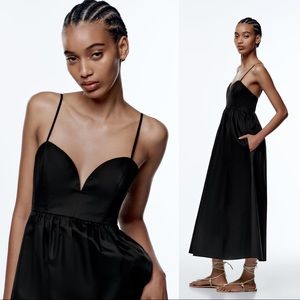 NWT Zara Poplin MIDI Dress size XS in black